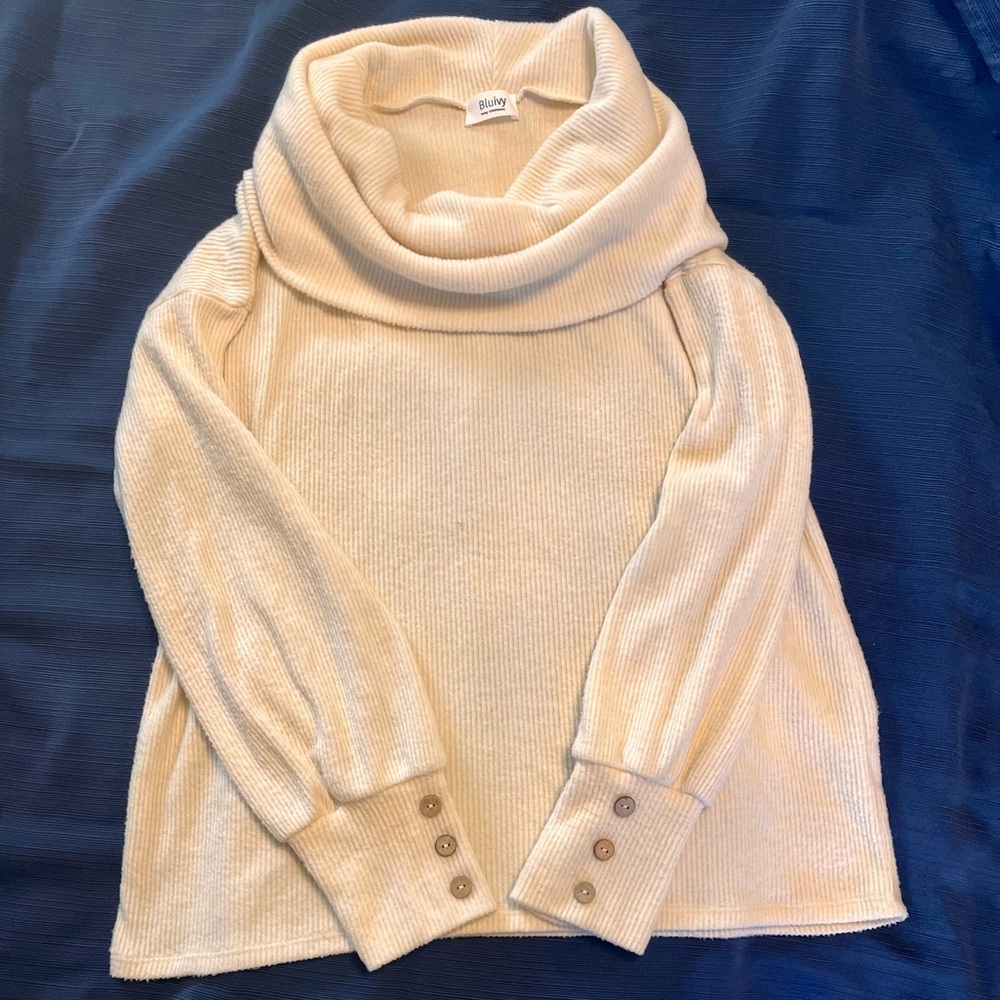 Bluivy slouchy, cream coke neck sweater.
